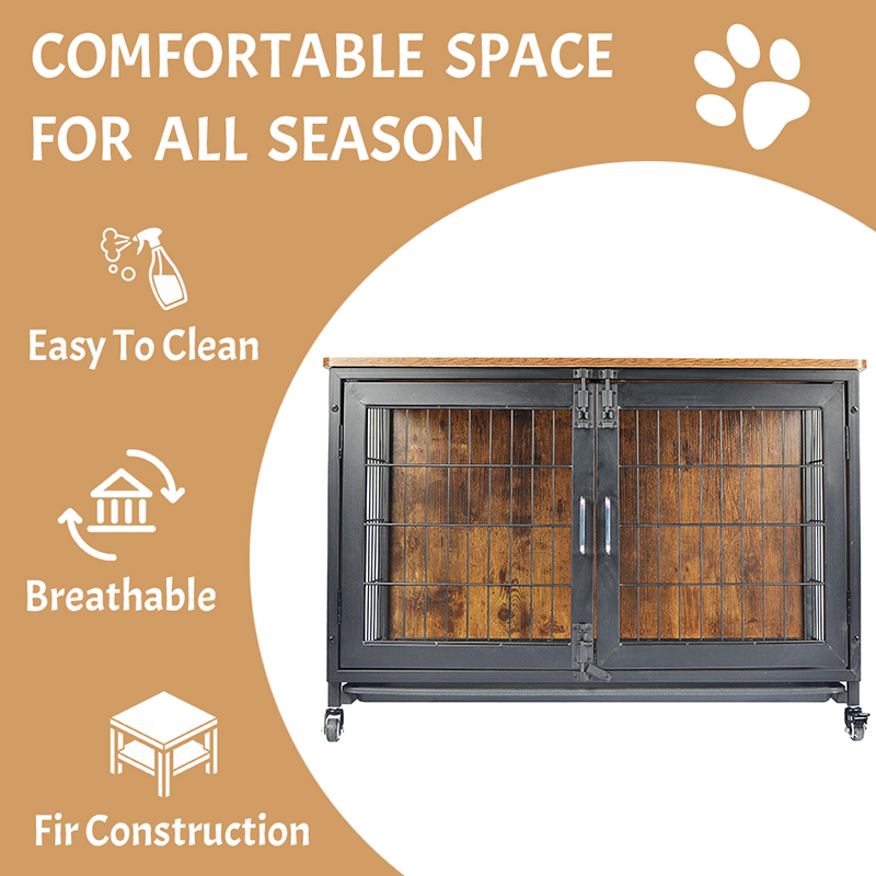 กรงสุนัขสไตล์เฟอร์นิเจอร์ไม้พร้อมล้อ กรงสุนัขสไตล์เฟอร์นิเจอร์ไม้พร้อมล้อ