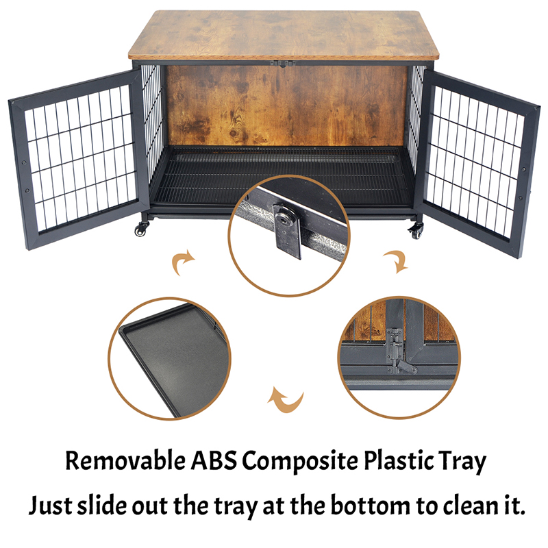 กรงสุนัขสไตล์เฟอร์นิเจอร์ไม้พร้อมล้อ กรงสุนัขสไตล์เฟอร์นิเจอร์ไม้พร้อมล้อ