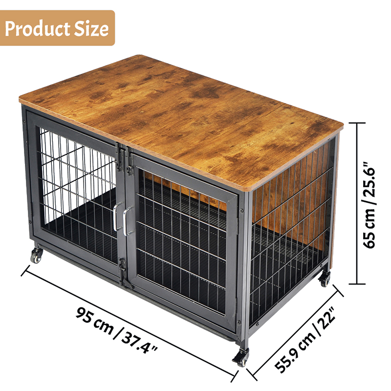 กรงสุนัขสไตล์เฟอร์นิเจอร์ไม้พร้อมล้อ กรงสุนัขสไตล์เฟอร์นิเจอร์ไม้พร้อมล้อ
