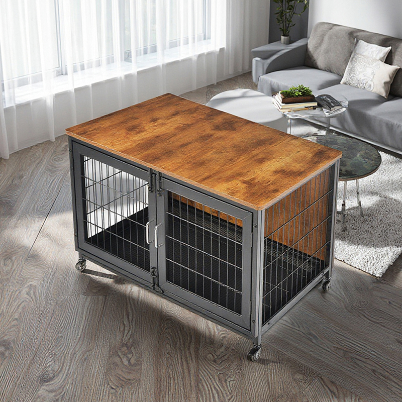 กรงสุนัขสไตล์เฟอร์นิเจอร์ไม้พร้อมล้อ กรงสุนัขสไตล์เฟอร์นิเจอร์ไม้พร้อมล้อ
