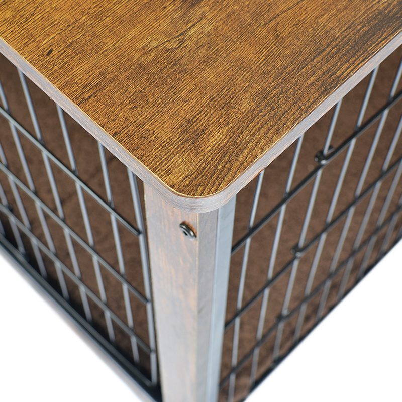 กรงสุนัขสไตล์เฟอร์นิเจอร์ไม้ในร่มพร้อมเบาะและล้อ กรงสุนัขสไตล์เฟอร์นิเจอร์ไม้ในร่มพร้อมเบาะและล้อ