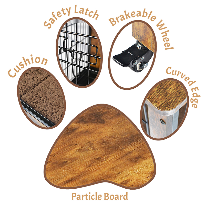 กรงสุนัขสไตล์เฟอร์นิเจอร์ไม้ในร่มพร้อมเบาะและล้อ กรงสุนัขสไตล์เฟอร์นิเจอร์ไม้ในร่มพร้อมเบาะและล้อ