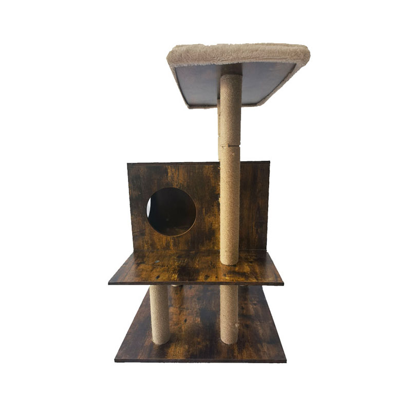 หอไม้บ้านแมวบ้านรอยขีดข่วนหลังต้นไม้ปีนเขา