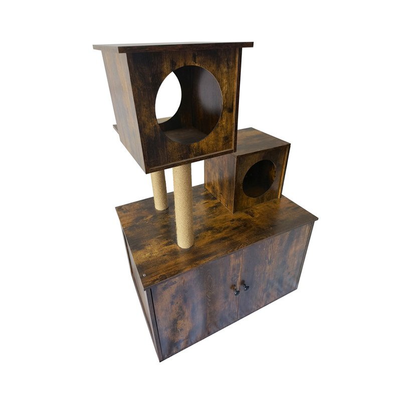 บ้านแมวบ้านไม้ต้นไม้ในร่มกรอบปีนเขาเฟรมพร้อมกล่องทิ้งขยะ